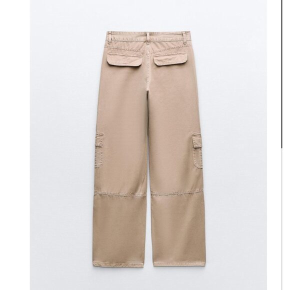 NWT ZARA MID RISE CARGO PANTS LIGHT BROWN - Picture 2 of 4